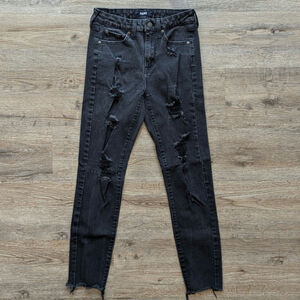 Aeropostale High Rise Stretchy Distressed Destroyed Black Denis Jeans Size 6